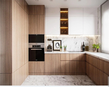 Simple Durable Long Lasting Wood Veneer Kitchen Cabinet