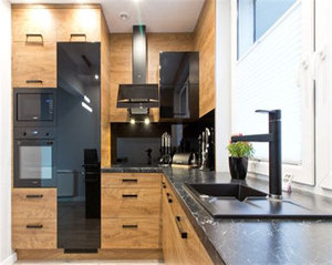 Modern Freestanding Wood Grain Laminate Kitchen Cabinet